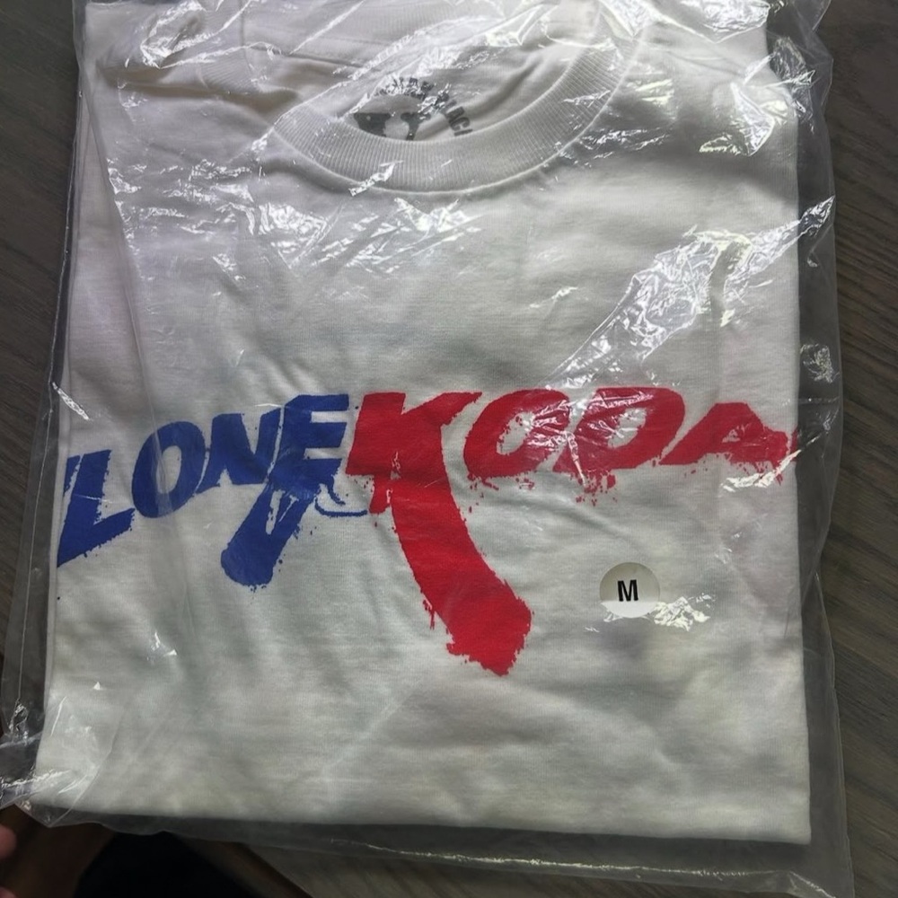 White Graphic T-Shirt with Red and Blue Print
